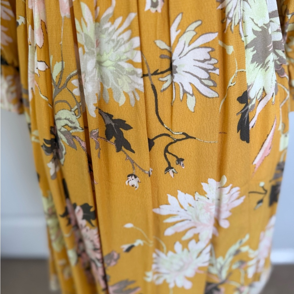 H&M Mustard Floral Square-Neck Midi Dress - Picture 3 of 7